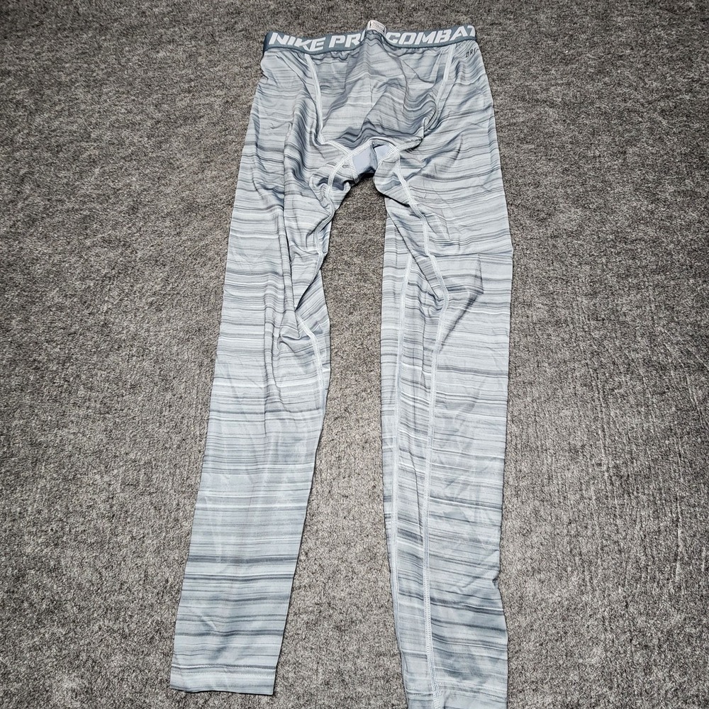 Nike Pro Combat Mens Compression Dri Fit Gray Striped Pants Leggings Large - Picture 5 of 5